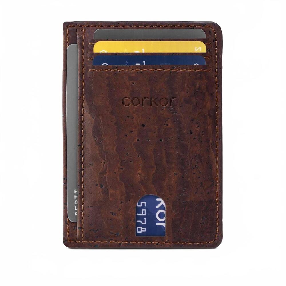 NEW CORKOR men's minimalist wallet cards holder in brown